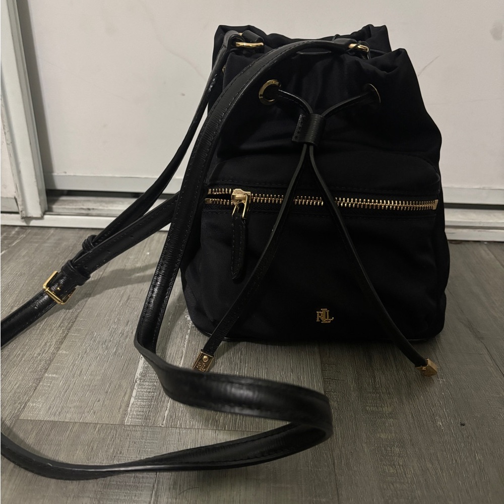 Black Ralph Lauren Drawstring Bucket Bag - Picture 2 of 8